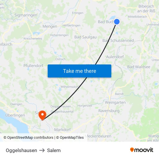 Oggelshausen to Salem map