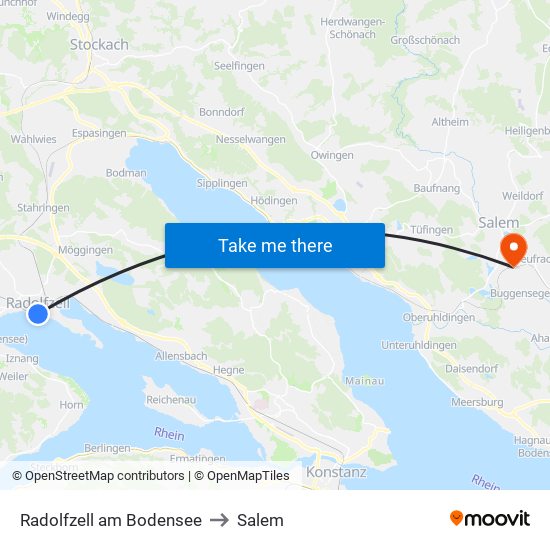 Radolfzell am Bodensee to Salem map