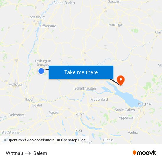Wittnau to Salem map