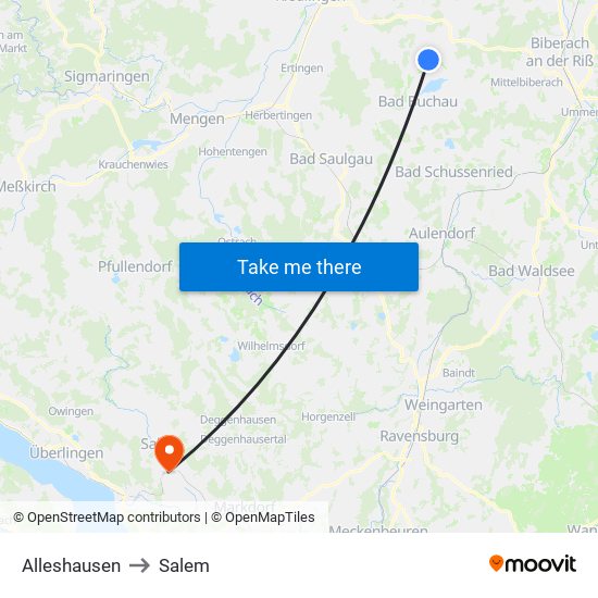 Alleshausen to Salem map