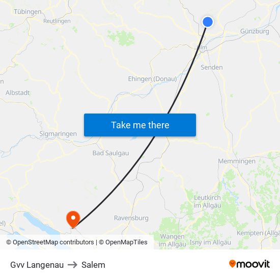 Gvv Langenau to Salem map