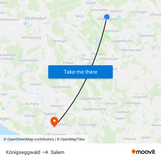 Königseggwald to Salem map