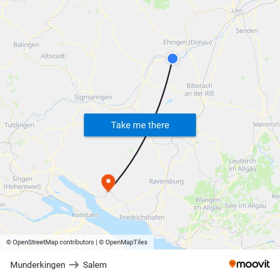 Munderkingen to Salem map