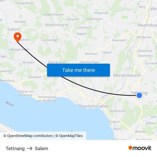 Tettnang to Salem map