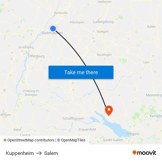 Kuppenheim to Salem map