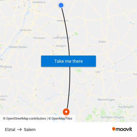 Elztal to Salem map