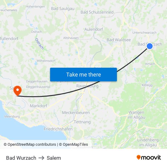 Bad Wurzach to Salem map