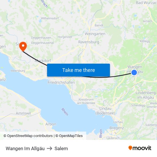Wangen Im Allgäu to Salem map
