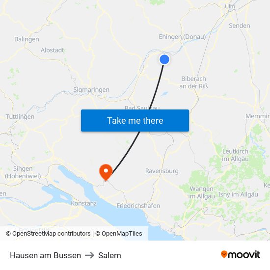 Hausen am Bussen to Salem map