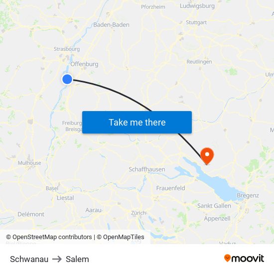 Schwanau to Salem map