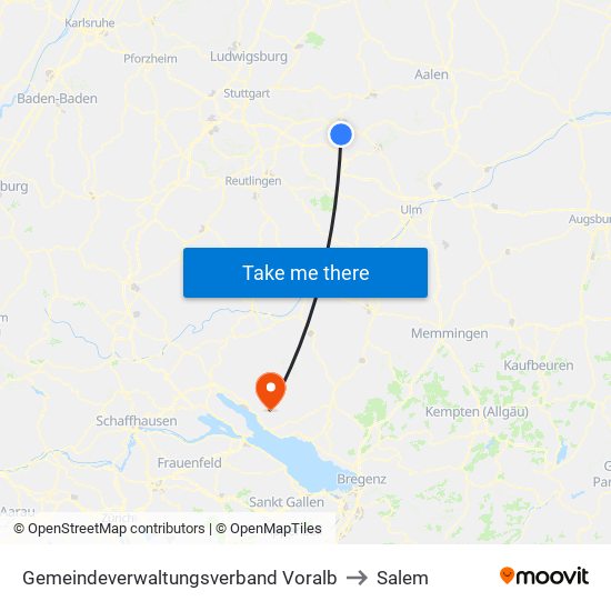 Gemeindeverwaltungsverband Voralb to Salem map