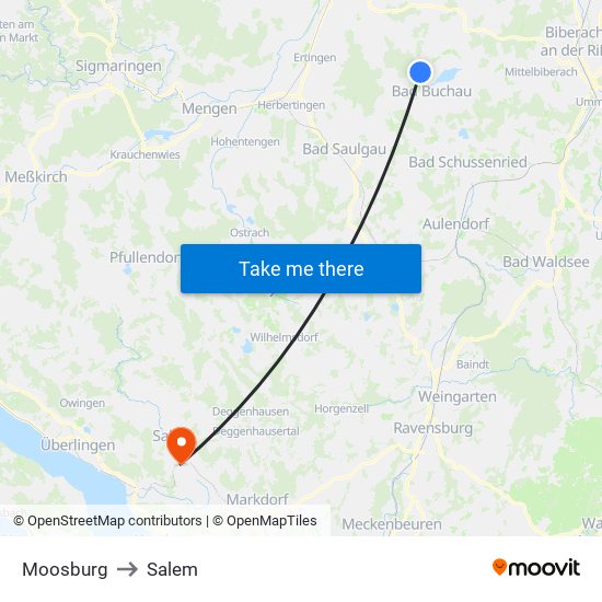 Moosburg to Salem map