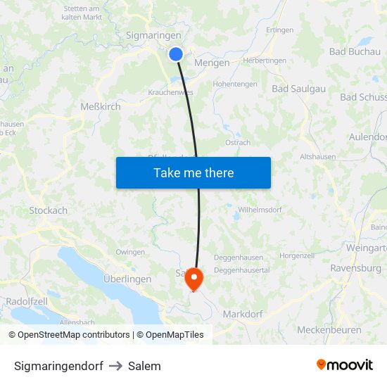 Sigmaringendorf to Salem map