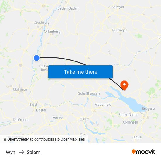 Wyhl to Salem map