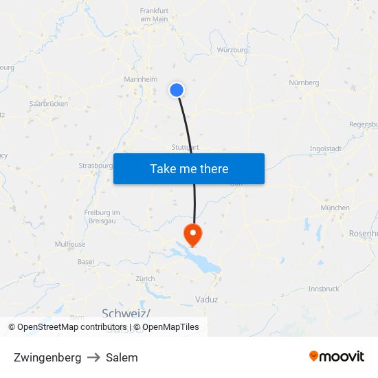 Zwingenberg to Salem map