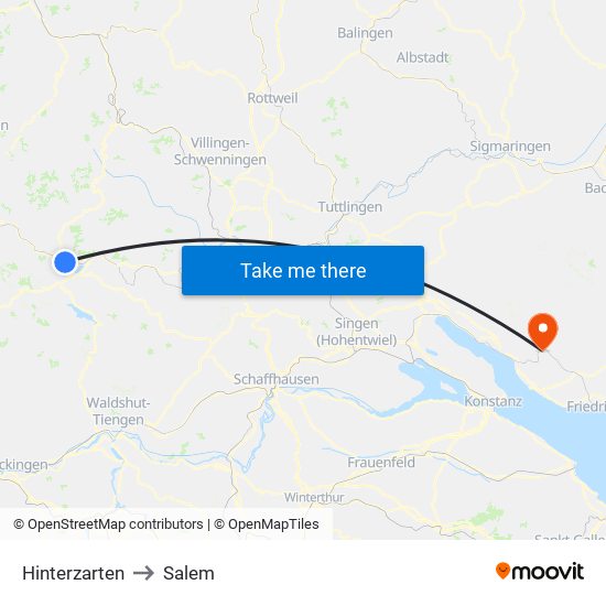 Hinterzarten to Salem map