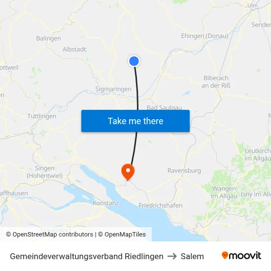 Gemeindeverwaltungsverband Riedlingen to Salem map