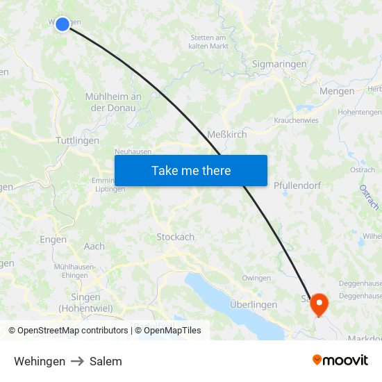 Wehingen to Salem map