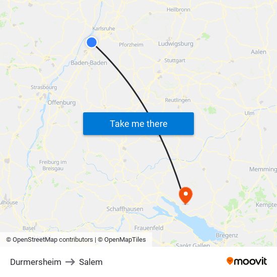 Durmersheim to Salem map