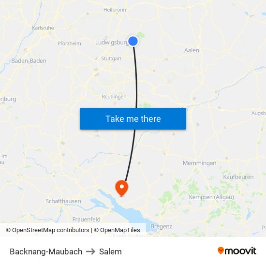 Backnang-Maubach to Salem map