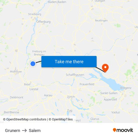 Grunern to Salem map