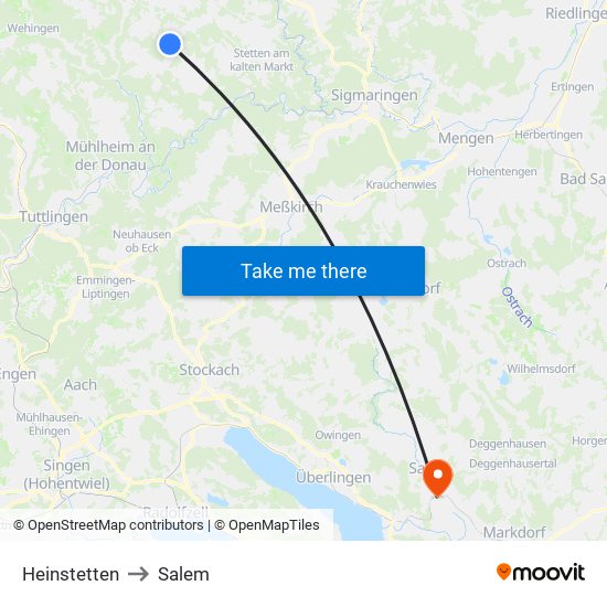Heinstetten to Salem map
