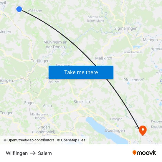 Wilflingen to Salem map