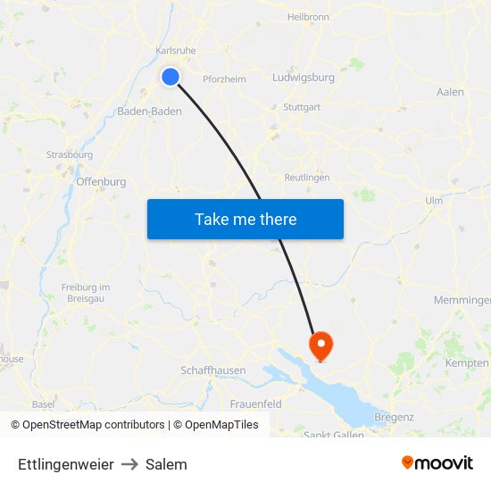 Ettlingenweier to Salem map