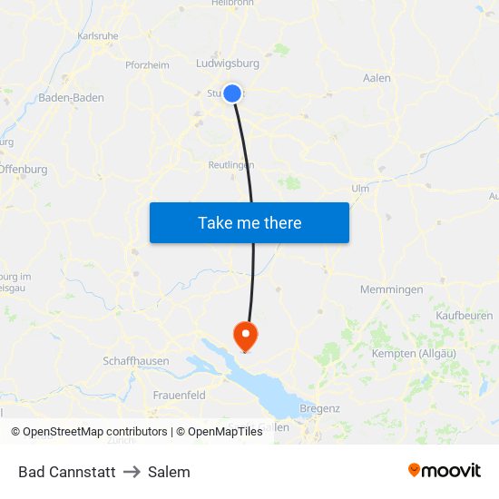 Bad Cannstatt to Salem map