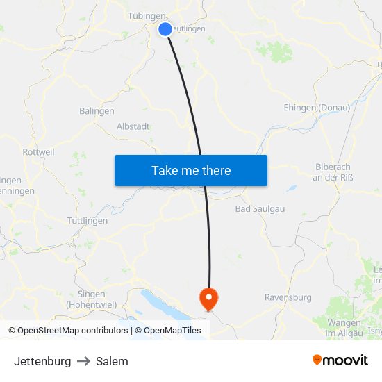 Jettenburg to Salem map