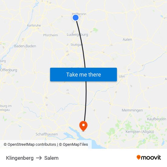 Klingenberg to Salem map