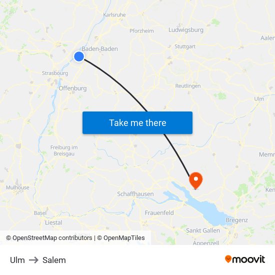 Ulm to Salem map