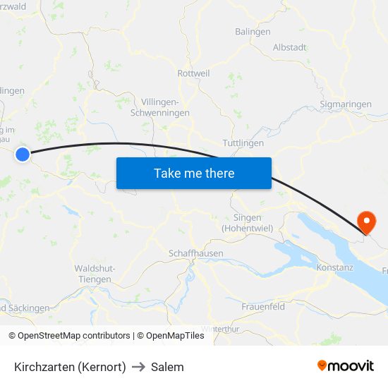 Kirchzarten (Kernort) to Salem map