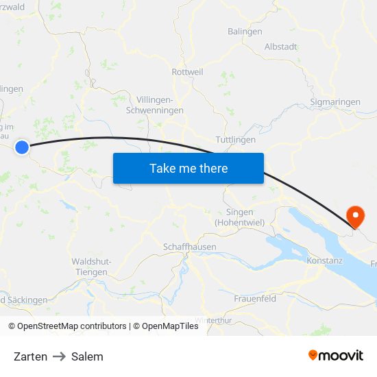 Zarten to Salem map