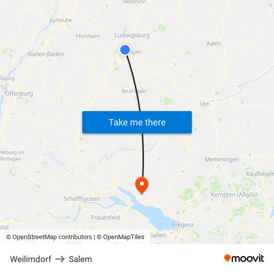 Weilimdorf to Salem map