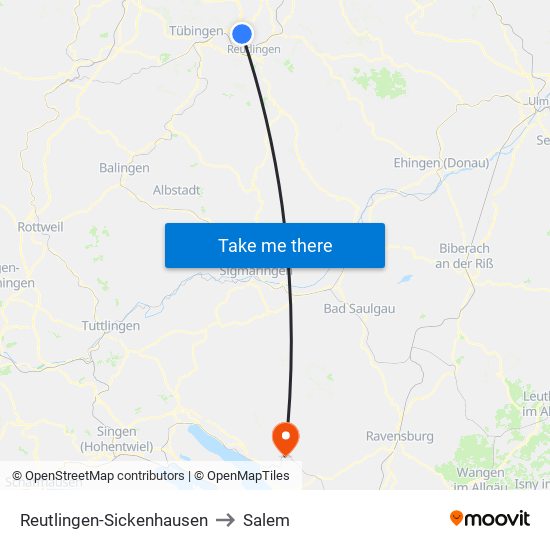 Reutlingen-Sickenhausen to Salem map