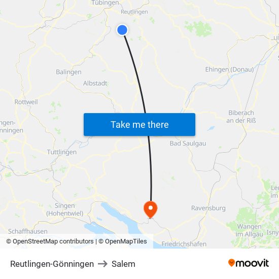 Reutlingen-Gönningen to Salem map