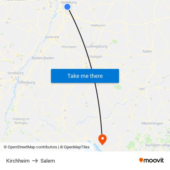 Kirchheim to Salem map