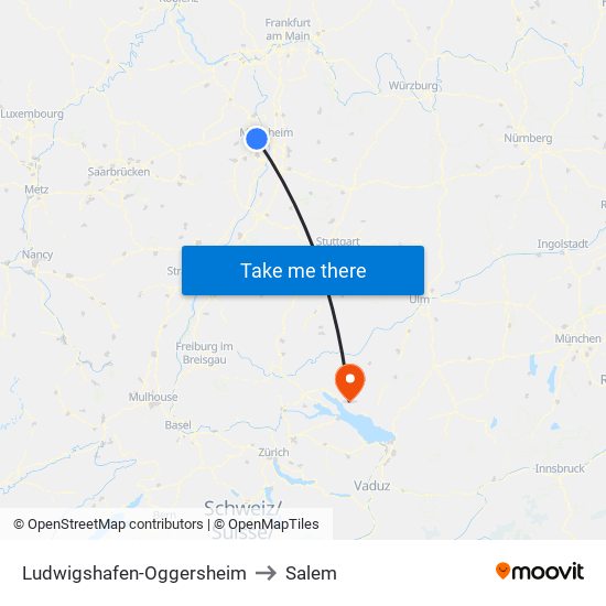 Ludwigshafen-Oggersheim to Salem map