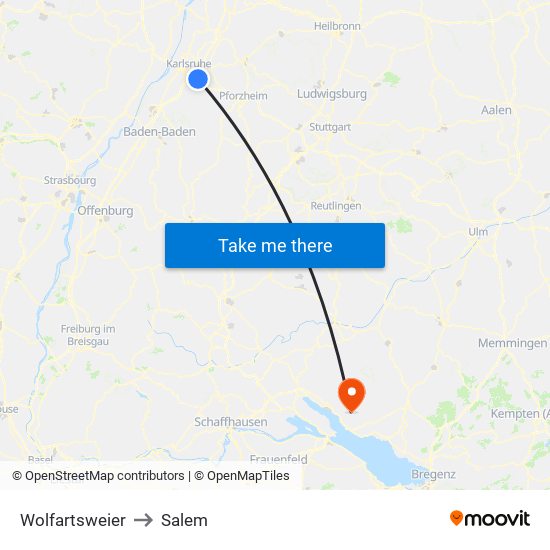 Wolfartsweier to Salem map