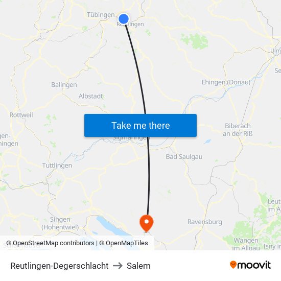 Reutlingen-Degerschlacht to Salem map