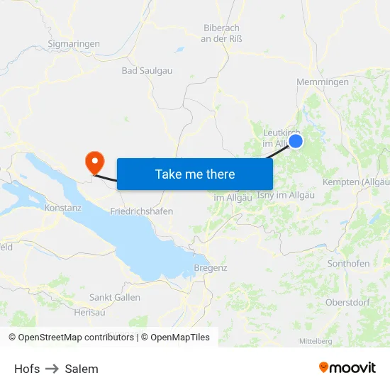 Hofs to Salem map