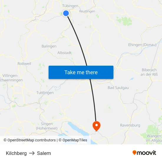 Kilchberg to Salem map