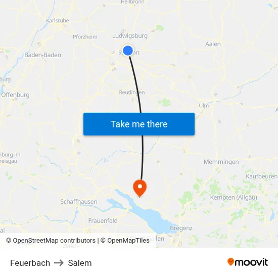 Feuerbach to Salem map