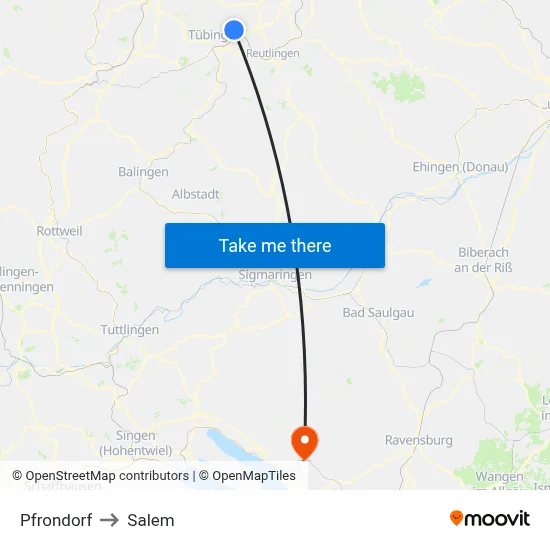 Pfrondorf to Salem map
