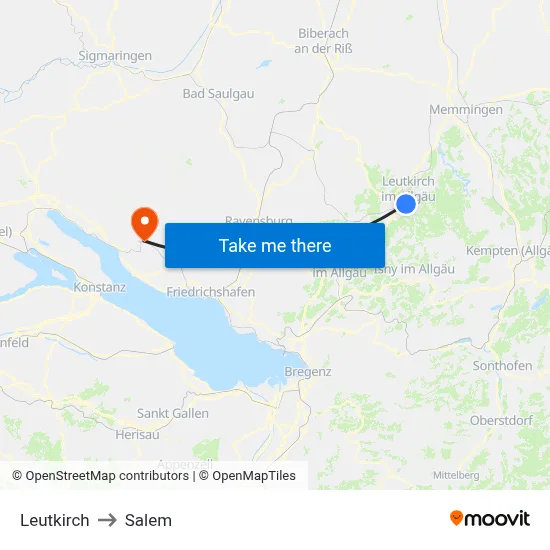 Leutkirch to Salem map