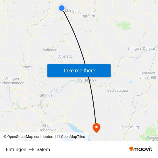 Entringen to Salem map