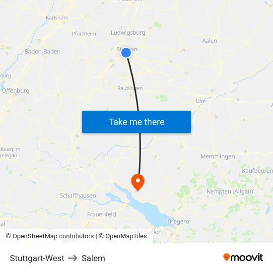 Stuttgart-West to Salem map