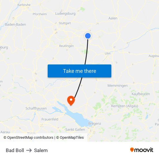 Bad Boll to Salem map