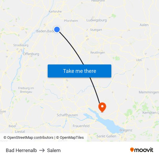 Bad Herrenalb to Salem map